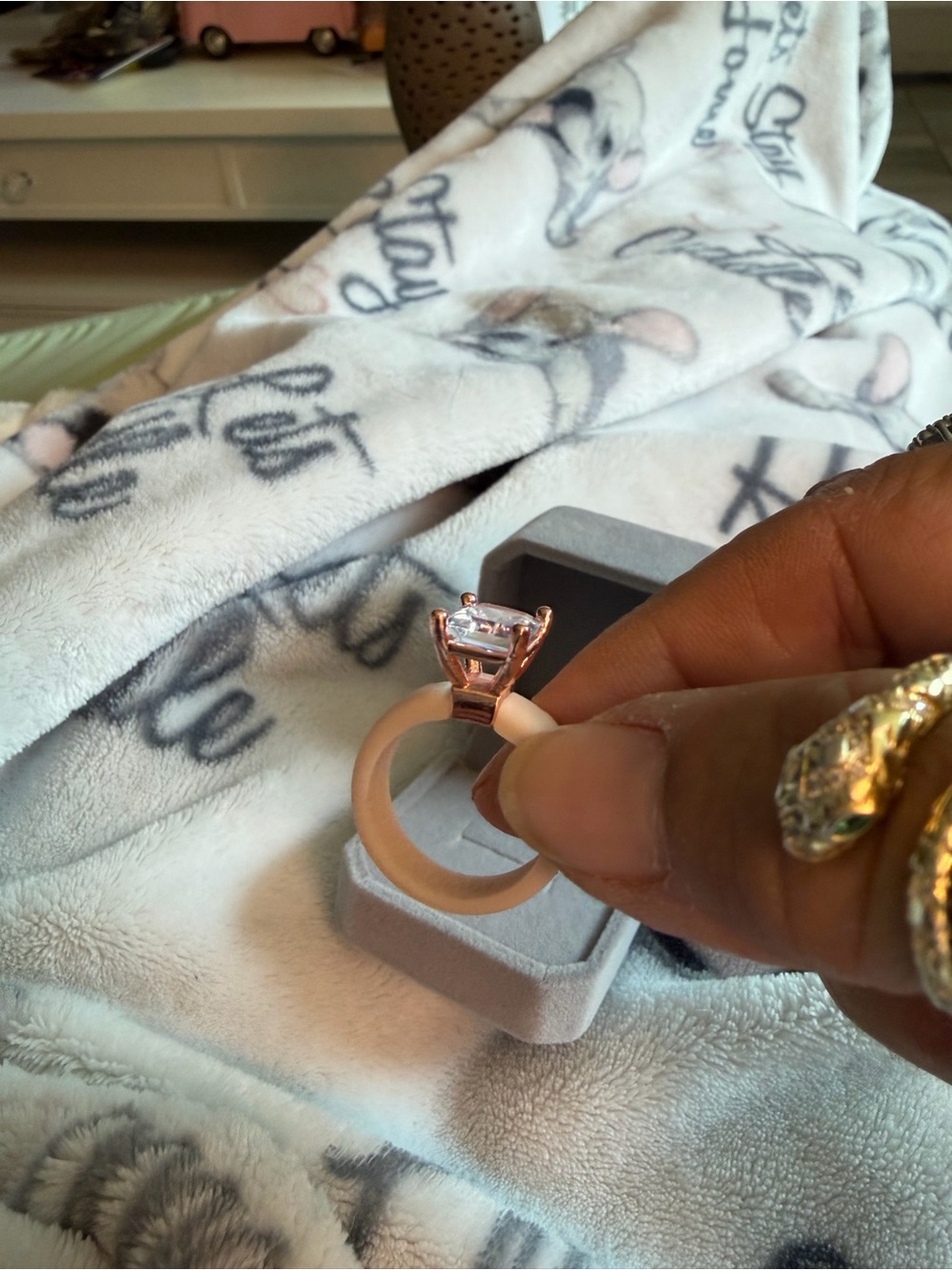 Rose Gold Solitaire Ring with Clear Stone - Women Jewelry